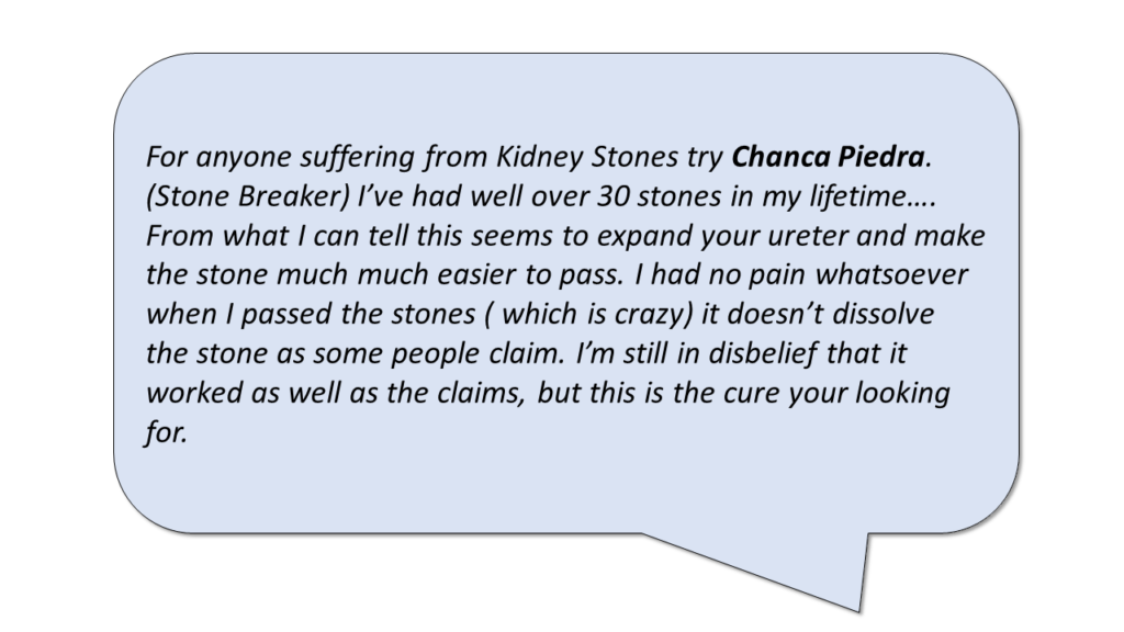 Patient quote on using Chanca Piedra